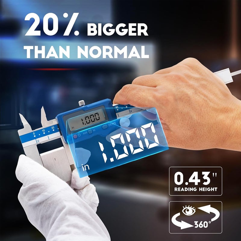 Dasqua 6”/150mm Digital Caliper, Stainless Steel Precision Measuring Tool with Advanced Dual Chip, Large LCD, Resolution 0.0005”/0.01mm, Accuracy ±0.001”/0.02mm - Image 2